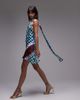 Topshop Topshop satin tie neck mini dress in scarf print-Multi - 3