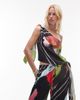 Topshop Topshop satin tie side one shoulder top in scarf print-Multi - 1
