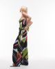 Topshop Topshop satin tie side one shoulder top in scarf print-Multi - 2
