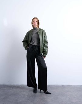 Topshop Topshop satin tie waist wide leg pant in black