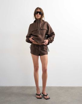 Topshop Topshop satin twill runner shorts in brown - part of a set