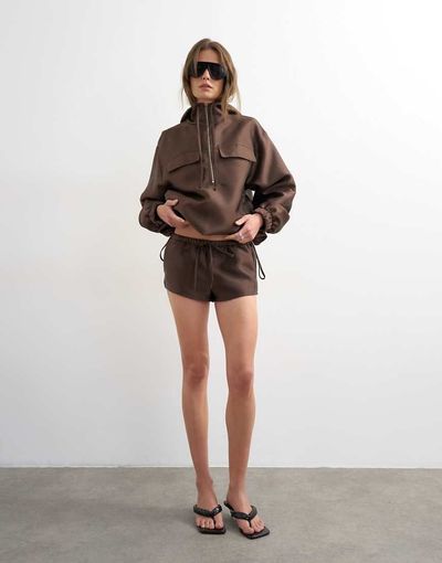 Topshop Topshop satin twill runner shorts in brown - part of a set