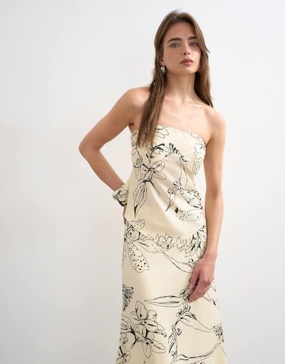 Topshop Topshop scarf bandeau top in black and ivory sketched floral - part of a set-White