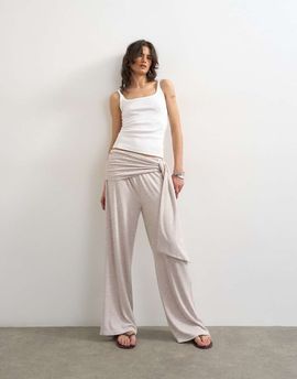 Topshop Topshop scarf tie detail soft pants in oat-Neutral
