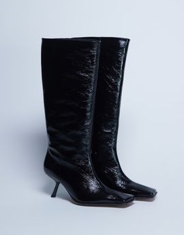 Topshop Topshop Scarlett premium leather square toe knee high boots in black