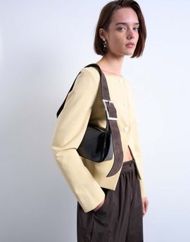 Topshop Topshop Scarlett real leather suede shoulder bag with contrast strap in black and chocolate