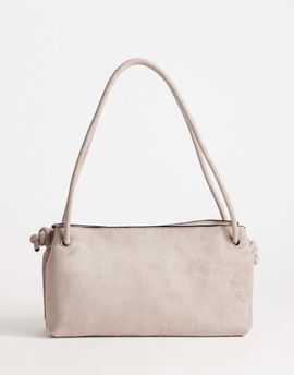 Topshop Topshop Schelby suedette medium flat bowler in taupe-White