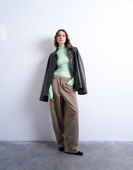 Topshop Topshop seam detail barrel leg pants in mushroom-Brown