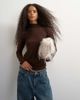 Topshop Topshop seamed funnel neck long sleeve top in chocolate-Brown - 1