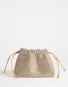 Topshop Topshop Seleena rhinestone drawstring clutch purse in gold tone
