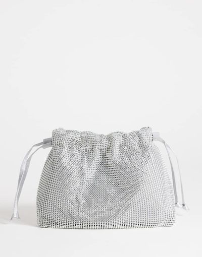 Topshop Topshop Seleena small diamante drawstring clutch bag in silver