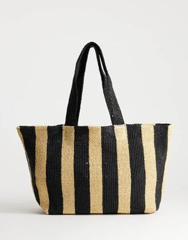 Topshop Topshop Selia large striped straw tote in black & natural