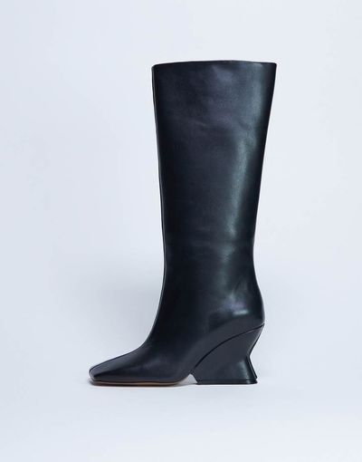 Topshop Topshop Selma Premium leather knee high wedge boots in black