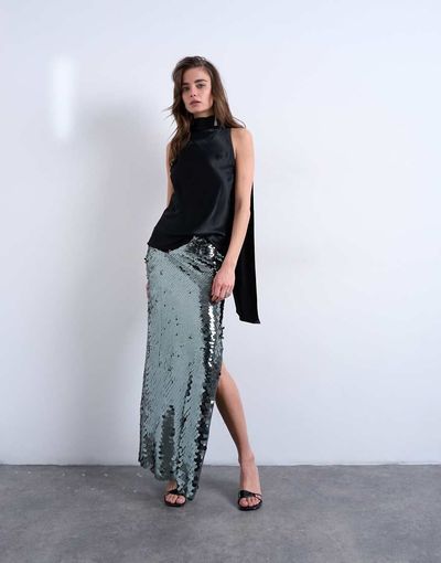 Topshop Topshop sequin column maxi skirt in silver
