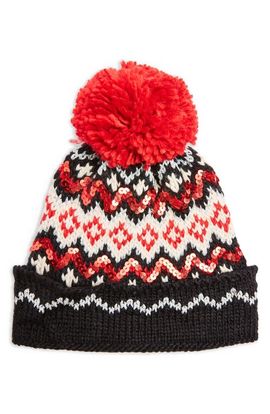 Topshop Topshop Sequin Fair Isle Pom Beanie