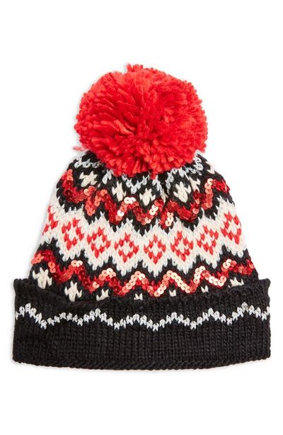 Topshop Topshop Sequin Fair Isle Pom Beanie