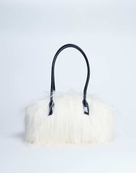 Topshop Topshop Shaggy faux fur shoulder bag in off white