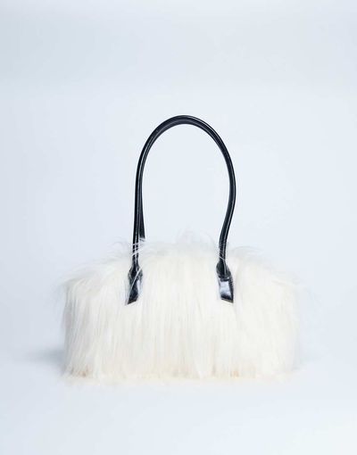 Topshop Topshop Shaggy faux fur shoulder bag in off white