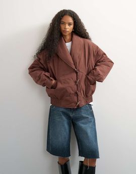 Topshop Topshop shawl collar toggle detail hybrid puffer in brown
