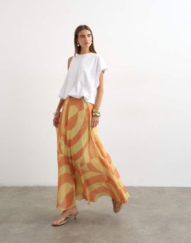 Topshop Topshop sheer full circle chiffon midi skirt in orange abstract print