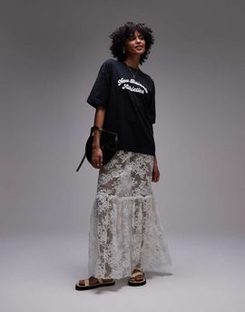 Topshop Topshop sheer lace maxi in ivory-White
