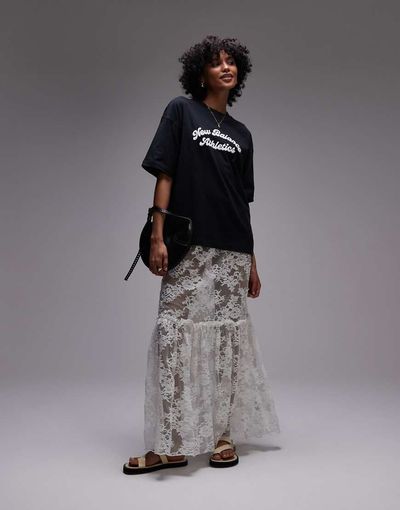 Topshop Topshop sheer lace maxi in ivory-White