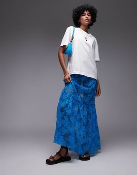 Topshop Topshop sheer lace maxi in teal-Blue