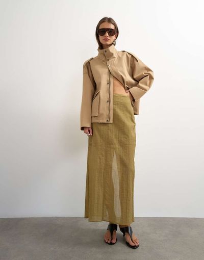 Topshop Topshop sheer maxi skirt in khaki-Green