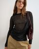 Topshop Topshop sheer slubby drape detai long sleeve top in black - 1