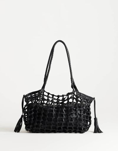 Topshop Topshop Shia medium woven shoulder bag in black
