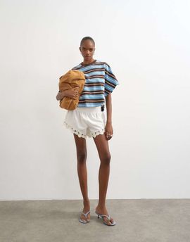 Topshop Topshop shirred detailing tap shorts in ecru-White