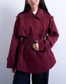 Topshop Topshop short 90s trench coat in burgundy-Neutral