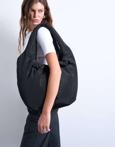 Topshop Topshop Sia ruched nylon shoulder bag in black