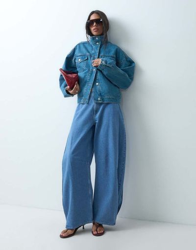 Topshop Topshop side pleated cocoon jeans in bleach-Blue