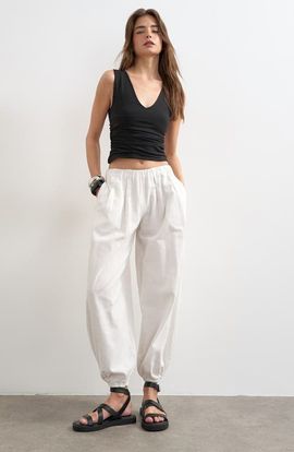 Topshop Topshop Side Ruched Deep V-Neck Stretch Cotton Tank