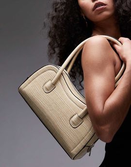 Topshop Topshop Simba structured shoulder bag in buttermilk croc-Yellow