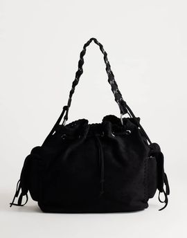 Topshop Topshop Simone suedette pocket detail bucket shoulder bag in black