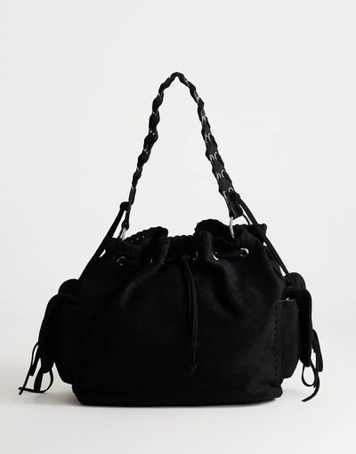 Topshop Topshop Simone suedette pocket detail bucket shoulder bag in black