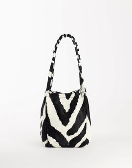 Topshop Topshop Singer medium real hair on leather shoulder bag in zebra-Black