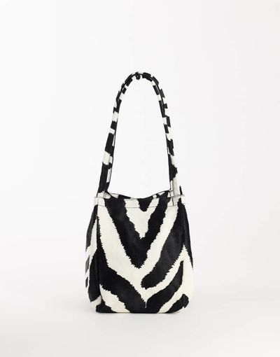 Topshop Topshop Singer medium real hair on leather shoulder bag in zebra-Black