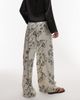 Topshop Topshop sketched floral satin drawstring pants in black-Multi - 4