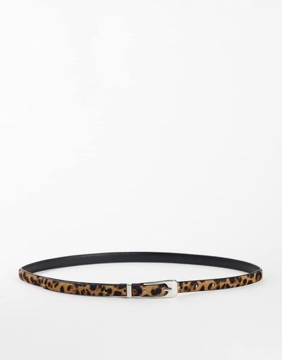 Topshop Topshop skinny hair on real leather belt in leopard print-Brown