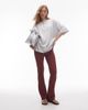 Topshop Topshop skinny rib flare in burgundy-Red - 1
