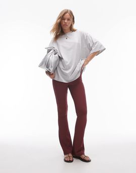 Topshop Topshop skinny rib flare in burgundy-Red