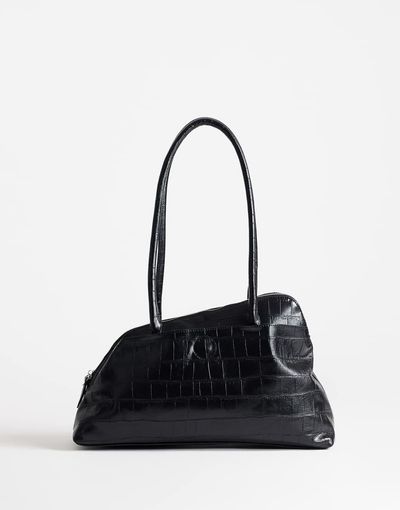 Topshop Topshop Skyler large angular shoulder bag in black croc
