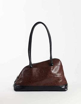Topshop Topshop Skyler large angular shoulder bag in chocolate and black-Brown