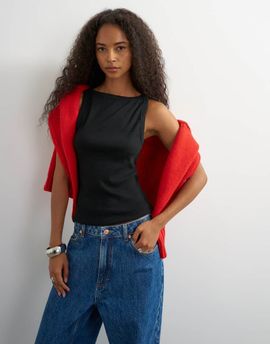 Topshop Topshop slash neck racer tank top in washed black
