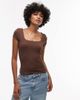 Topshop TOPSHOP slinky cap sleeve top in chocolate brown - 1
