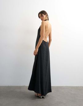 Topshop Topshop soft touch cupro halter neck low back maxi dress in washed black