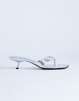 Topshop Topshop Solo strappy mule mid heel sandals in silver